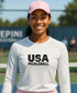 USA Pickleball Strips & Stars | Long Sleeve Performance Tee by Pepini Pickleball β white Men's Long Sleeve Performance Tee front view